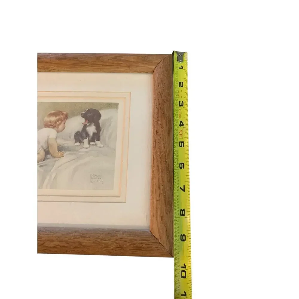 Vintage Framed Print “Who’s Sleepy” Young Child With Dog Bessie Pease Gutmann - Picture 5 of 6